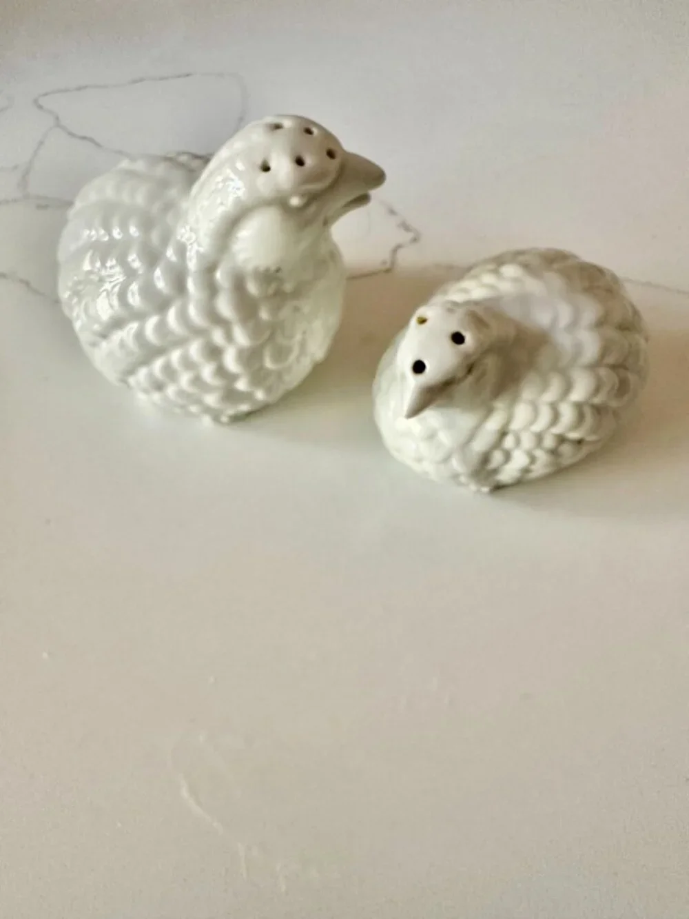 Vintage  Milk Glass Quail Salt & Pepper Shakers Set White Glass Birds Farmhouse